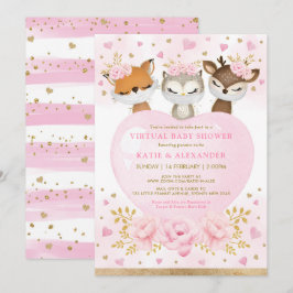 Rosa Guld Woodland Sötnos Virtuella babyskor Inbjudningar