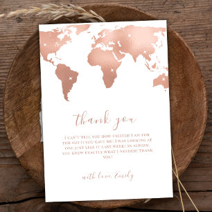 Rosa Guld World Map Travel Baby Shower Äventyr på Tack Kort