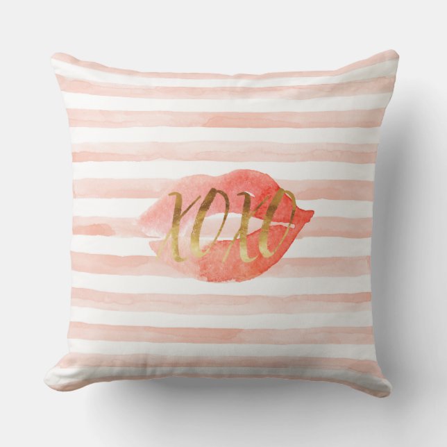  Rosa Guld XOXO Watercolor Kiss Kudde (Framsida)