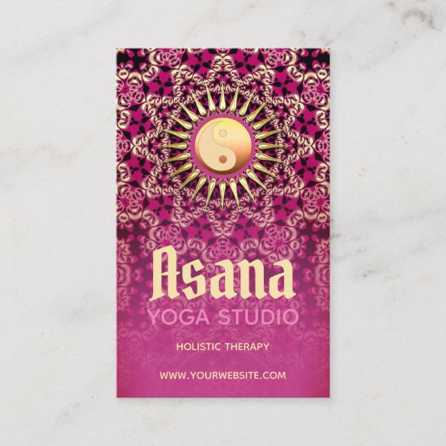 Rosa Guld Yin Yang Holistic Energy Asana Yoga Visitkort (Framsida)