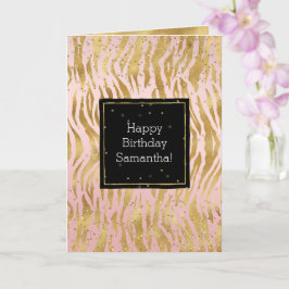 Rosa Guld Zebra Glitz Konfetti-kort Kort