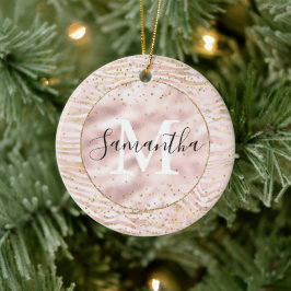 Rosa Guld Zebra tryck Glitz Monogram Julgransprydnad Keramik