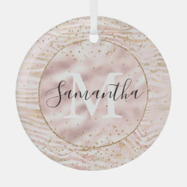 Rosa  Guld Zebra tryck Glitz Monogram Julgransprydnad Keramik