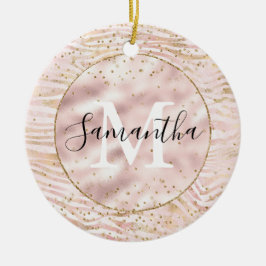 Rosa  Guld Zebra tryck Glitz Monogram Julgransprydnad Keramik