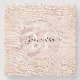 Rosa Guld Zebra tryck Glitz Monogram Stenunderlägg