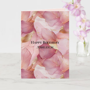 Rosa Guldblad Blommig Födelsedag Kort