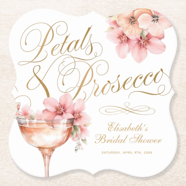 Rosa guldblad och Prosecco Bröllopsfest Underlägg Papper (Framsida)