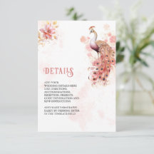 Rosa guldblommig indisk påfågelbröllopsdetaljer