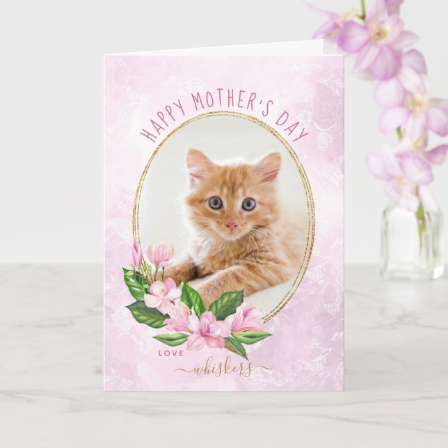Rosa guldblommig krans kattfoto mors dag kort (Orkide)