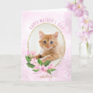 Rosa guldblommig krans kattfoto mors dag kort
