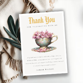Rosa guldblommig tekop Bröllopsdusch Tekoppfest  Tack Kort