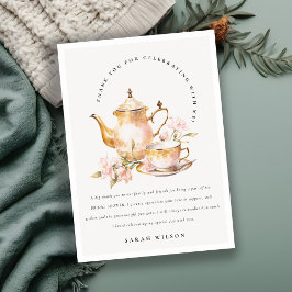 Rosa guldblommig teservis Bröllopsdusch Tesalong  Tack Kort