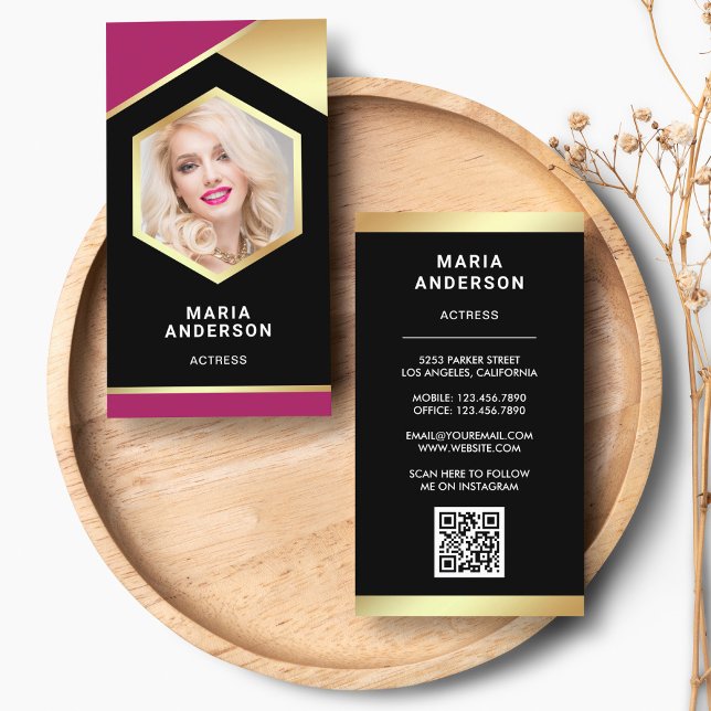 Rosa guldfärgsmodell - Actress QR-kodfoto Visitkort (Skapare uppladdad)