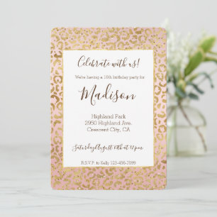 Rosa guldglitter leopardtryck inbjudningar