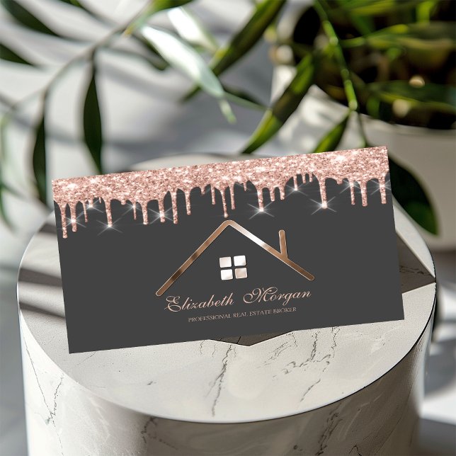 Rosa guldglitterdropar Fastighetsmäklare Visitkort (Skapare uppladdad)