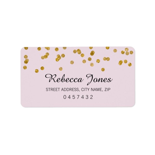 Rosa guldglitterkonfettin adressetiketter (Framsidan)