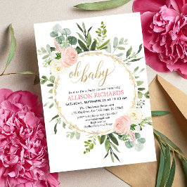 Rosa guldgrönska elegant flicka baby shower inbjudningar