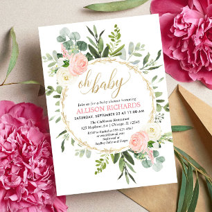 Rosa guldgrönska elegant flicka baby shower inbjudningar