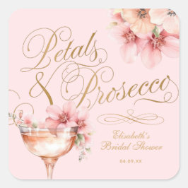 Rosa guldkronblad och Prosecco brudfest Fyrkantigt Klistermärke