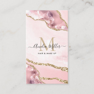 Rosa guldmarmor agat Hår Makeup Monogram Visitkort