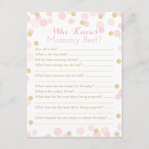 Rosa Guldprickar Baby Shower Mamma Quiz Inbjudan Vykort