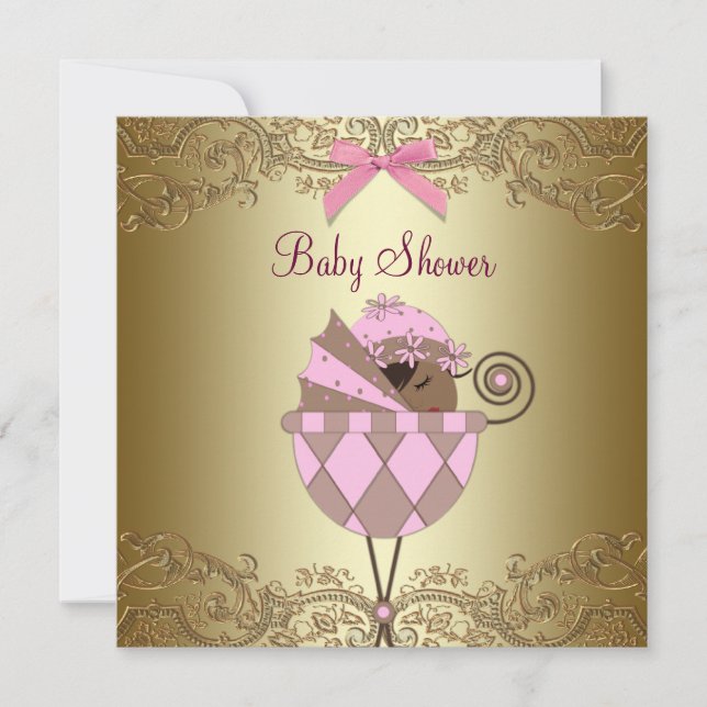 Rosa guldspets Bebis-flicka baby shower Inbjudningar (Framsida)