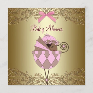 Rosa guldspets Bebis-flicka baby shower Inbjudningar