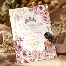 Rosa Guldtiara Blommig Fjäril Quinceañera