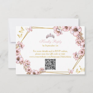 Rosa Guldtiara Fjäril Quinceañera OSA Kort