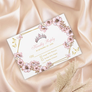 Rosa Guldtiara Fjäril Quinceañera OSA Kort