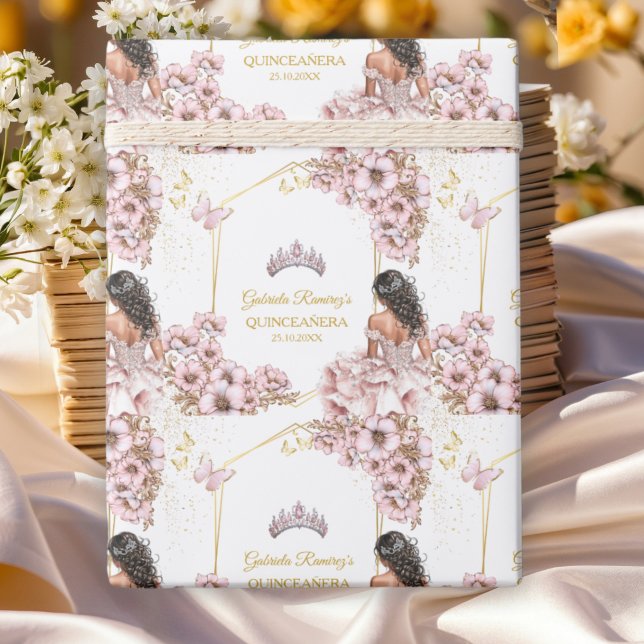 Rosa Guldtiara Fjäril Quinceañera Presentpapper (Skapare uppladdad)