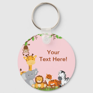 Rosa gullig djungelbaby djur Keychain Nyckelring