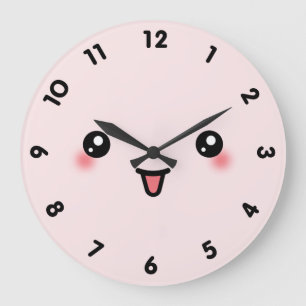 Rosa gulligt Kawaii ansikte Stor Klocka