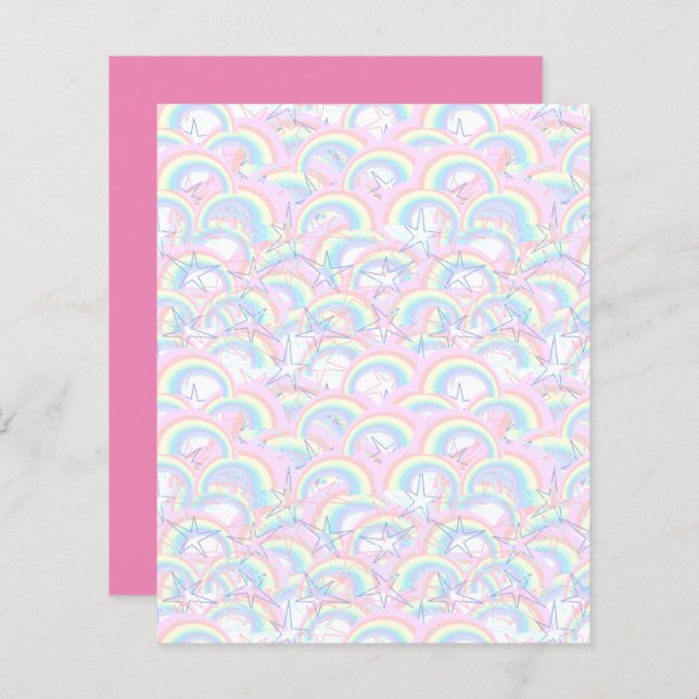 Rosa Gult Aqua Rainbows Stars Scrapbook Papper (Fram/baksida)