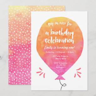 Rosa Gult Ballon Birthday Inbjudan