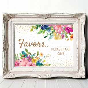 Rosa Gult Blå Blommig Guld Baby Shower Förmån Poster
