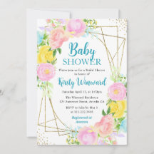 Rosa Gult Blåa blommor Ram Baby Shower