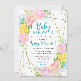 Rosa Gult Blåa blommor Ram Baby Shower Inbjudningar