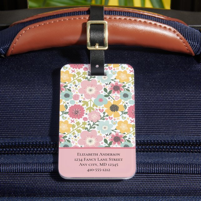 Rosa Gult Blått Blommigt Feminint Bagagebricka (Framsida Insitu 2)