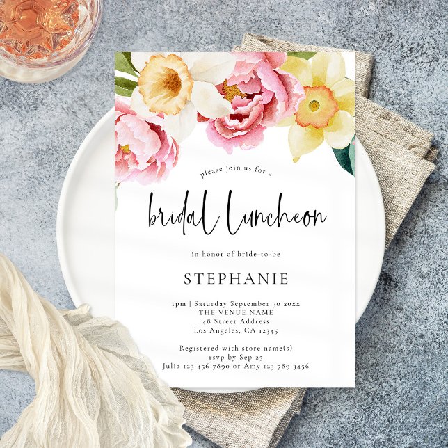 Rosa Gult Blommigt Möhippa Luncheon Inbjudningar (Skapare uppladdad)