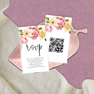 Rosa Gult Blommigt Skript QR Code Bröllop OSA Tilläggskort
