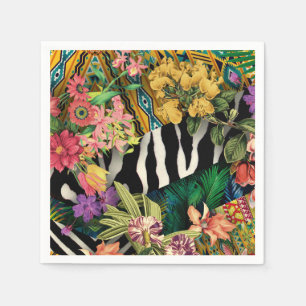 Rosa Gult Blommigt Zebra India Print Mönster Pappersservett