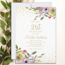 Rosa Gult Blommönster Guldglitter 21-årsfirande
