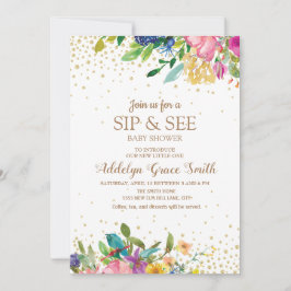 Rosa Gult Blue Blommigt Guld Glitter Sip Se Inbjudningar