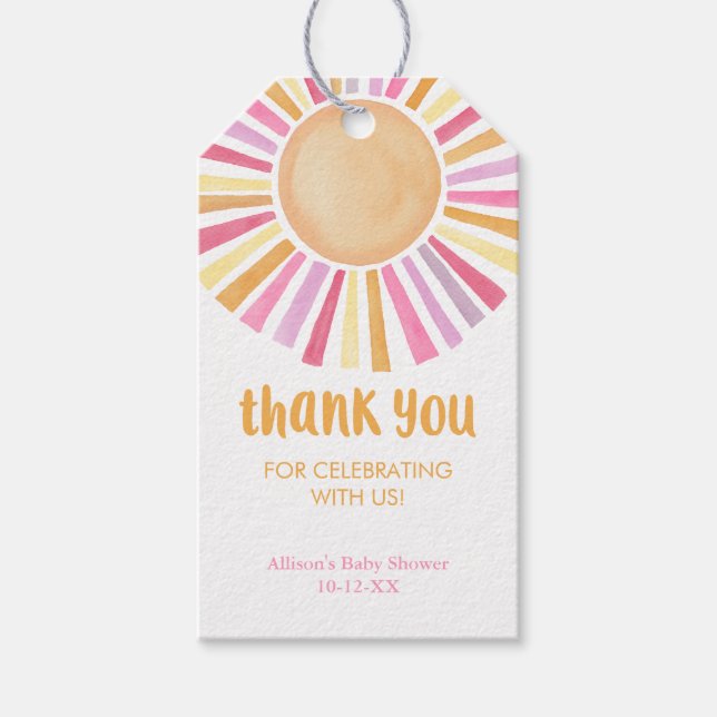 Rosa gult Boho sunshine sol Flickdusch Presentetikett (Framsidan)