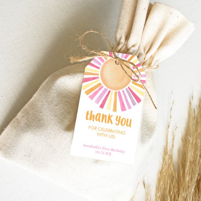Rosa gult Boho sunshine sol födelsedagsfest Presentetikett (Skapare uppladdad)