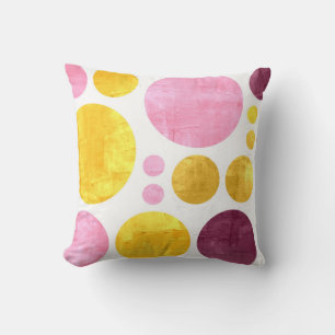 Rosa Gult Brun Polka dots Abstrakt Måla på Kudde