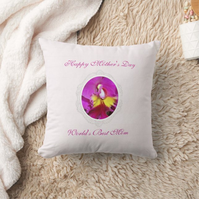 Rosa Gult Cattleya Mors dag Dekorativ kudde (Filt)