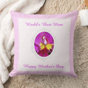 Rosa Gult Cattleya Orchid Mors dag Pillow Kudde