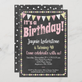 Rosa Gult Chalkboard Birthday-inbjudan Inbjudningar